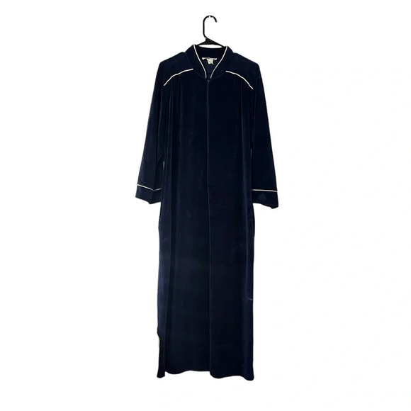 Vintage 1980s Christian Dior Women's Medium Navy Velour House coat/Dressing Gown - Picture 1 of 5